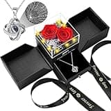Gnifot 2 Preserved Rose Gift for Women - Eternal Rose with I Love You Necklace - Romantic Birthday Gifts for Girlfriend Mom Her Wife Grandma on Valentines Mothers Day Anniversary Christmas-Red