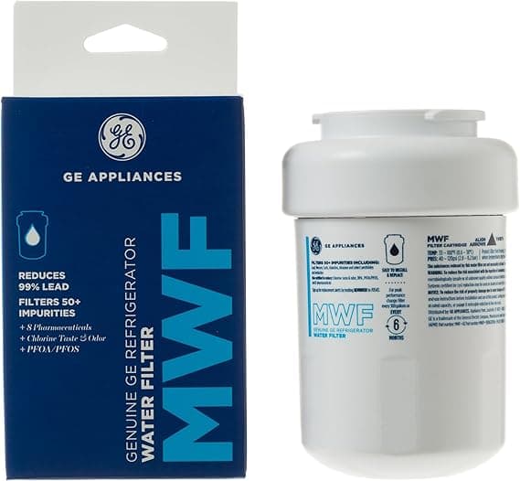 GE MWF™ Refrigerator Water Filter, Genuine Replacement Filter, Certified to Reduce Lead, Microplastics, PFOA/PFOS, and 50+ Other Impurities, Compatible with GE Appliances Brands, Pack of 1